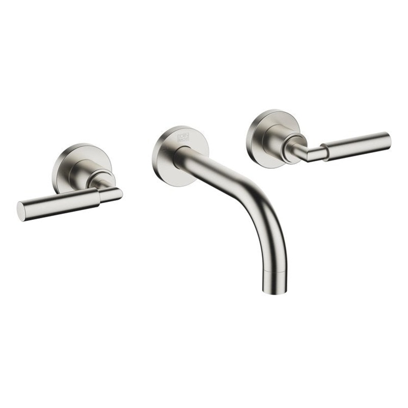 Lavatory Faucet TARA Wall Mount Mixer 2 Lever ADA WaterSense Brushed Platinum 1.2 Gallons per Minute Less Drain 3 Hole