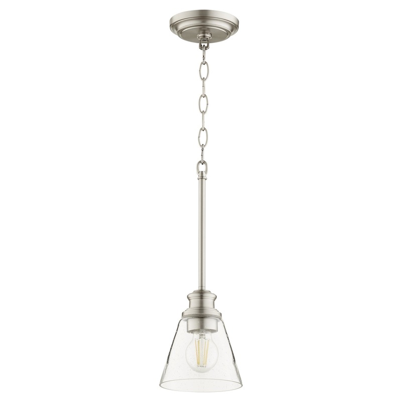 One Light Pendant from the Dunbar Collection in Satin Nickel Finish by Quorum