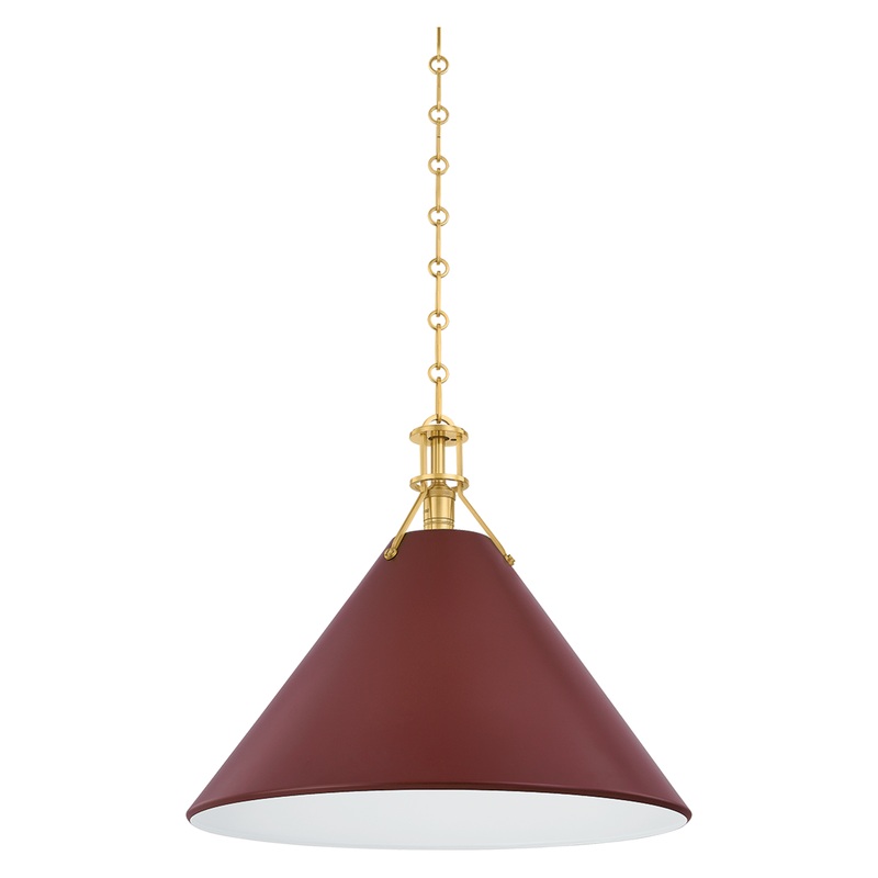 Painted No.2 1-Light Pendant Aged Brass/Soft Crimson
