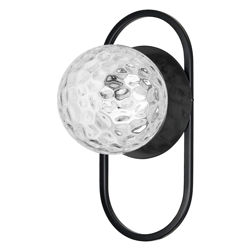 Burlat 1-Light Wall Sconce Matte Black with Clear Hammered Glass