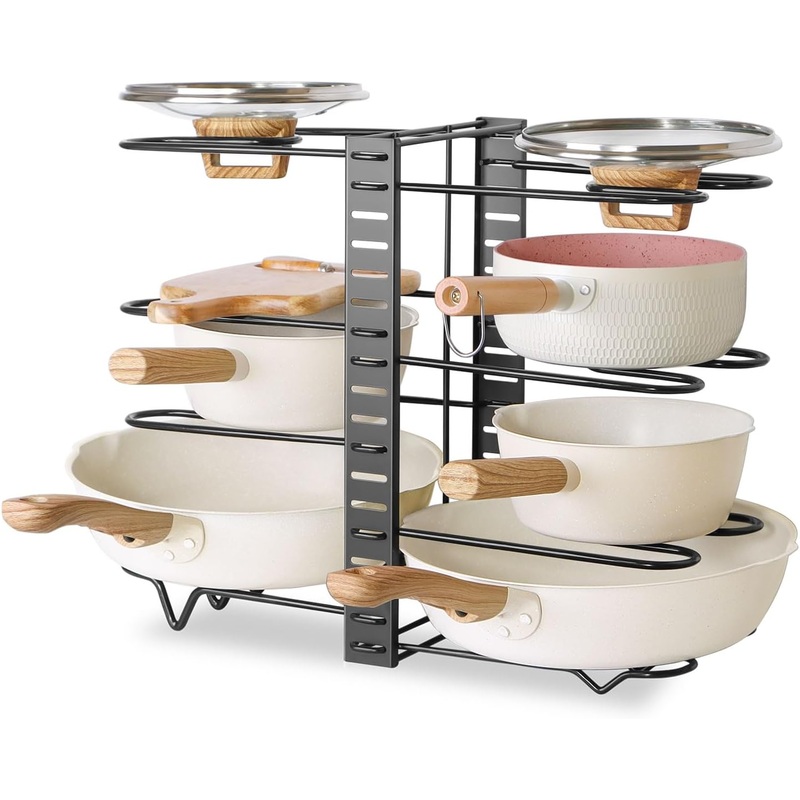 CARLA HOME Adjustable 8-Tier Pan Rack Pot Organizer for Kitchen Cabinet