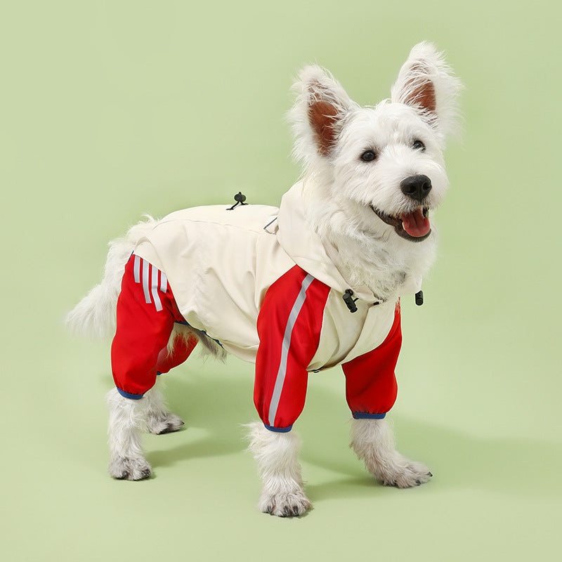 Colorblock (Beige red) Dog Raincoat – Waterproof with Hood and Reflective Strips (Size L)