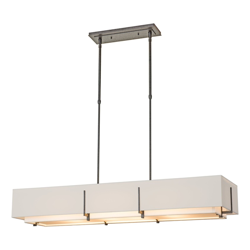 Exos Rectangular Pendant Natural Iron Natural Anna Inner Shade & Flax Outer Shade
