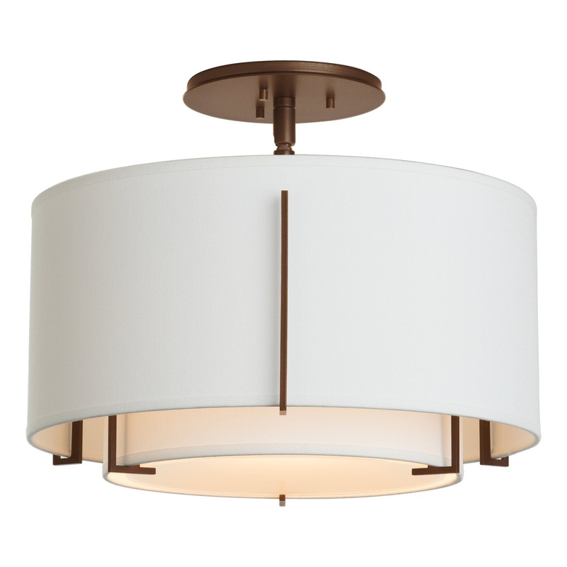 Exos Small Double Shade Semi-Flush Bronze Natural Anna Inner Shade & Natural Anna Outer Shade