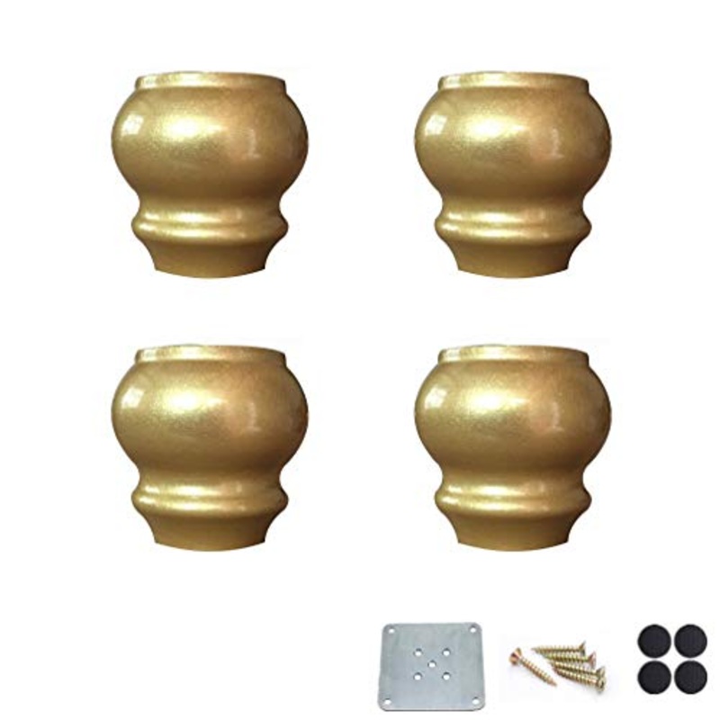 Gambe per Mobili Oro Imitazione,Gamba Divano in Legno Massello,Gambe di Ricambio Fai-Da-Te per Tavolino/Mobile TV/Comodino/Armadio,con Accessori,Set di 4 (8cm/3.1in)