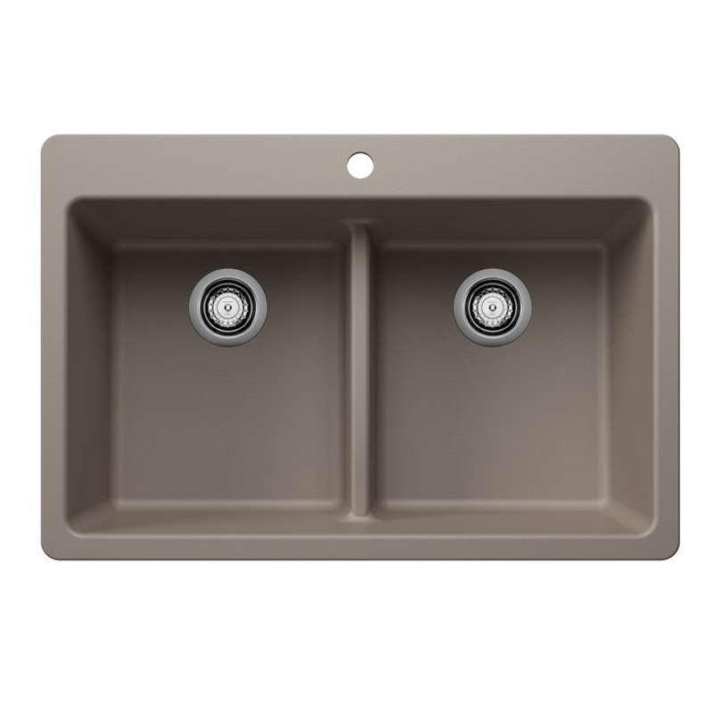 Kitchen Sink Liven 33 Inch 2 Bowl 50/50 Low Divide 3 Hole Truffle Undermount/Drop In Rectangular Silgrant