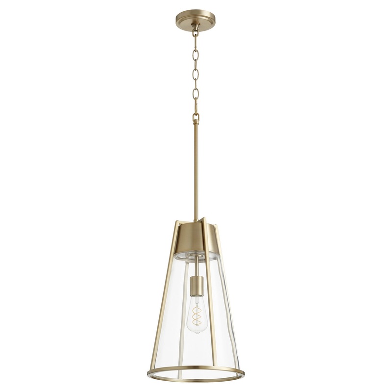 One Light Pendant from the Pylon Pendants Collection in Aged Brass w/ Clear Finish by Quorum