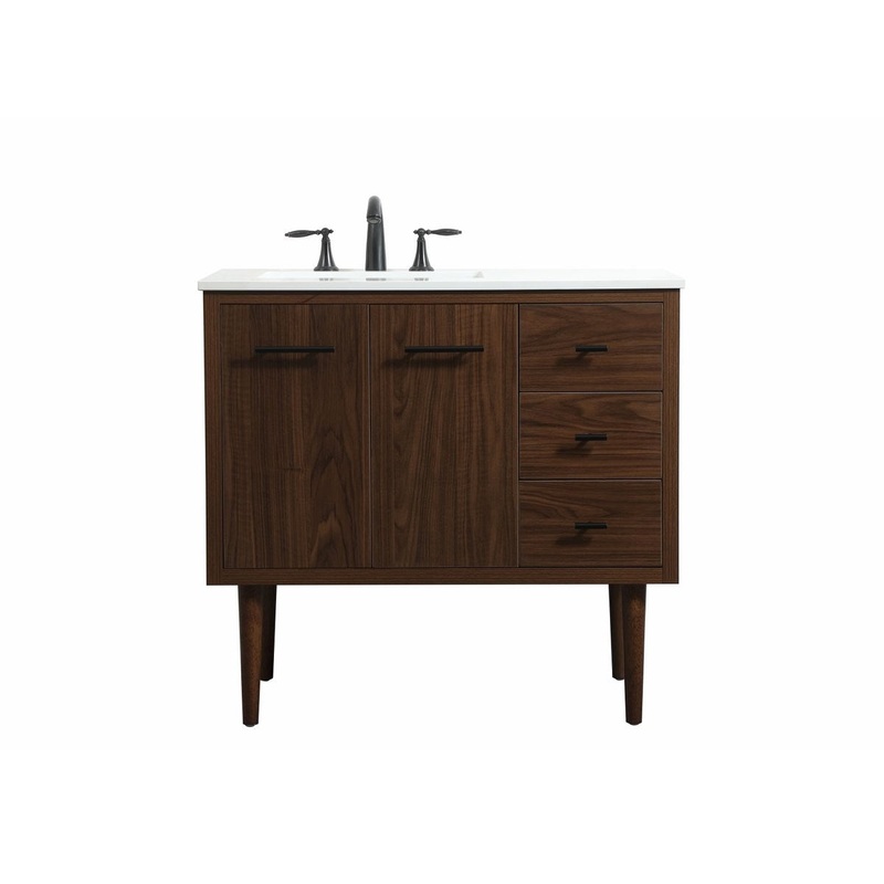 Single Bathroom Vanity from the Cyrus Collection in Walnut Finish by Elegant Lighting