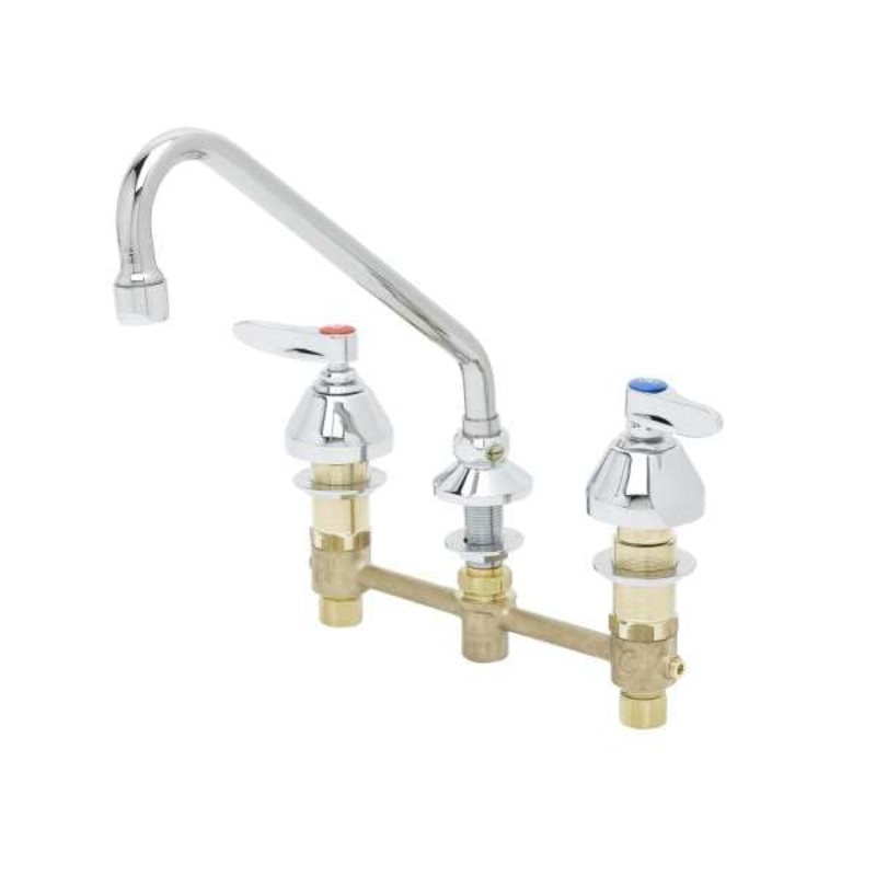 T&S Brass B-2855-01 Lav Faucet, Concealed Body, 8″ Centers, Compression Cartridges, Lever Handles, 9″ Swing Nozzle, 1.5 GPM Laminar