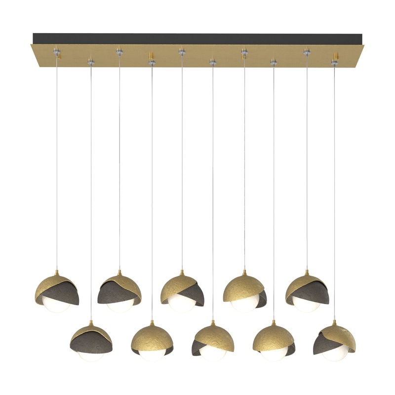 Brooklyn 10-Light Double Shade Pendant Modern Brass Dark Smoke