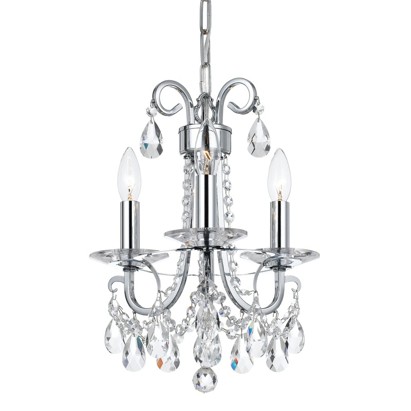 Crystorama 6823-CH-CL-SAQ Othello Three Light Mini Chandelier Polished Chrome