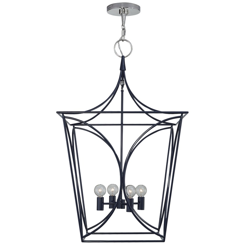 Four Light Lantern from the Cavanagh Collection in French Navy And Polished Nickel Finish by Visual Comfort Signature
