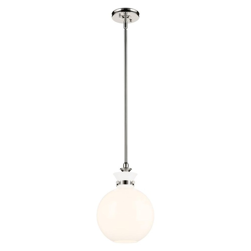Laria 10.25″ 1-Light Pendant Polished Nickel Opal Glass