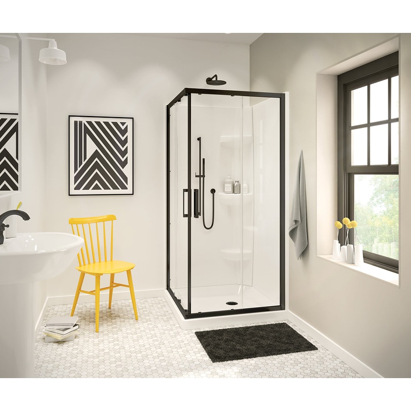 MAAX 137447-900-340-000 Radia Square 32 x 32 x 71  in. 6 mm Sliding Shower Door for Corner Installation with Clear glass in Matte Black
