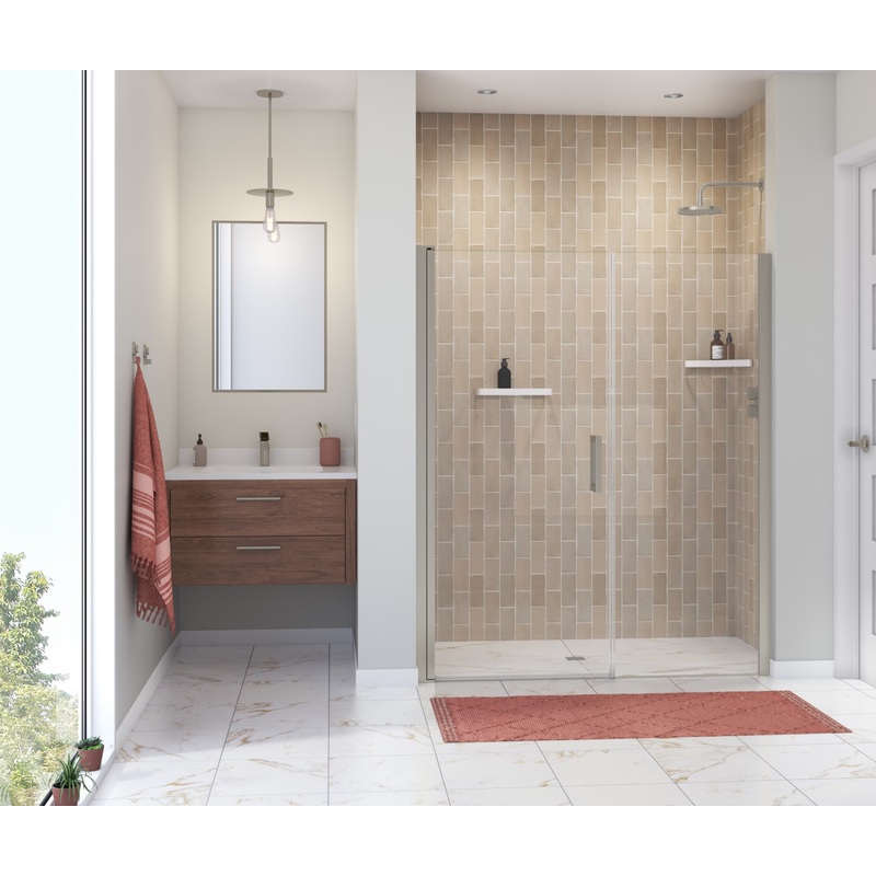 MAAX 138276-900-305-101 Manhattan 55-57 x 68 in. 6 mm Pivot Shower Door for Alcove Installation with Clear glass & Square Handle in Brushed Nickel