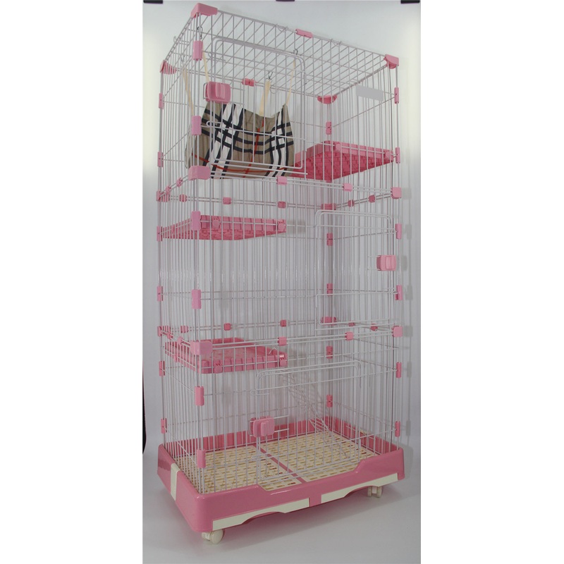 YES4PETS 179 cm Pink Pet 4 Level Cat Cage House With Litter Tray & Wheel 82x57x179 CM