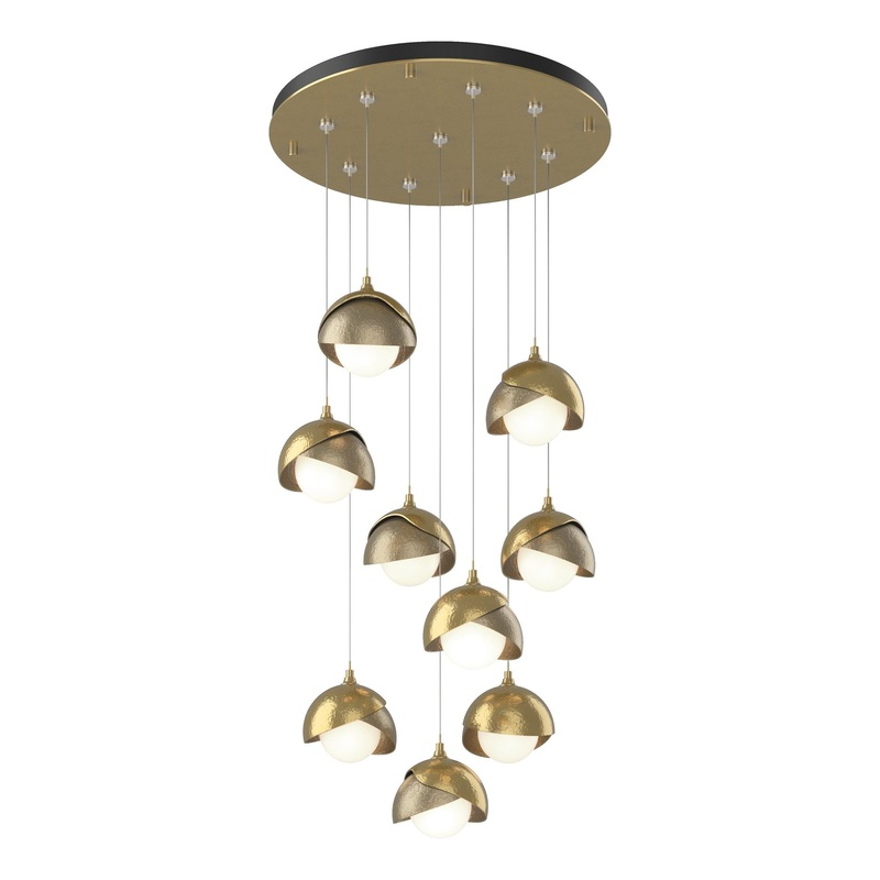 Brooklyn 9-Light Double Shade Pendant Modern Brass Soft Gold