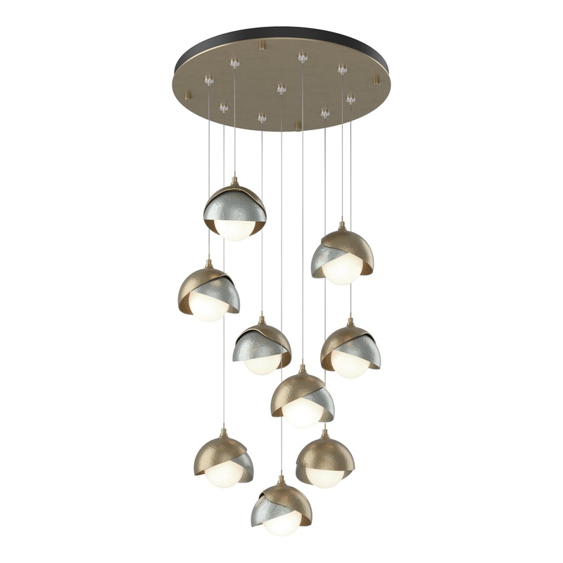 Brooklyn 9-Light Double Shade Pendant Soft Gold Vintage Platinum