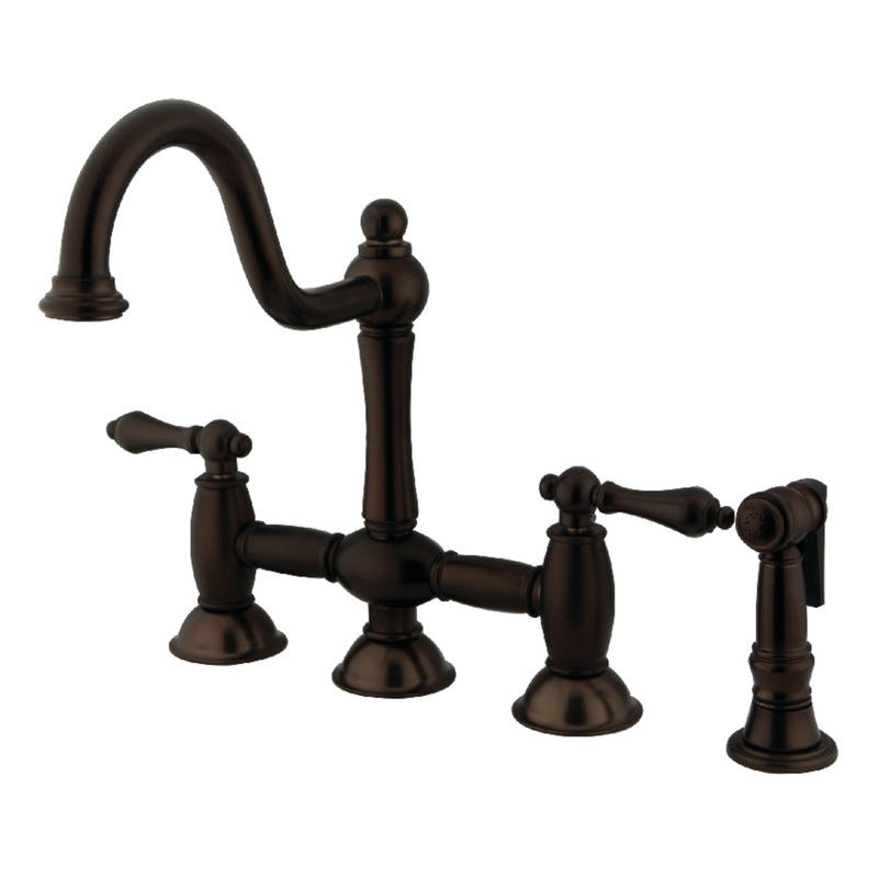 Kingston Brass KS3795ALBS Restoration Bridge Kitchen Faucet with Brass Sprayer, Oil Rubbed Bronze