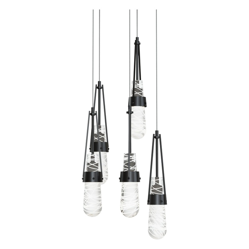 Link 5-Light Blown Glass Pendant Ink Clear Glass with White Threading (YJ)
