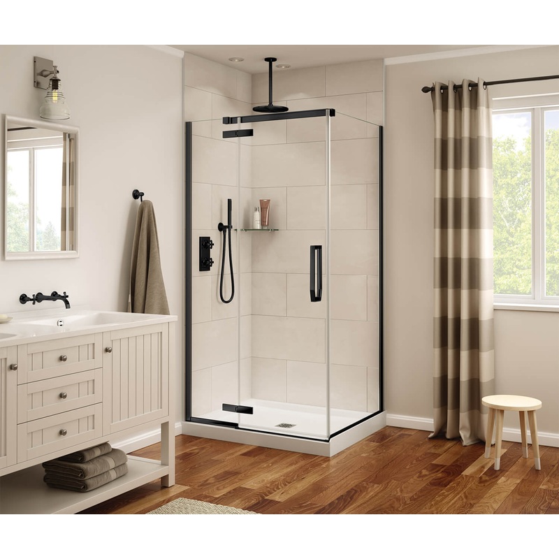 MAAX 139330-900-340-000 Davana Rectangular 42 x 34 x 75 in. 8mm Pivot Shower Door for Corner Installation with Clear glass in Matte Black