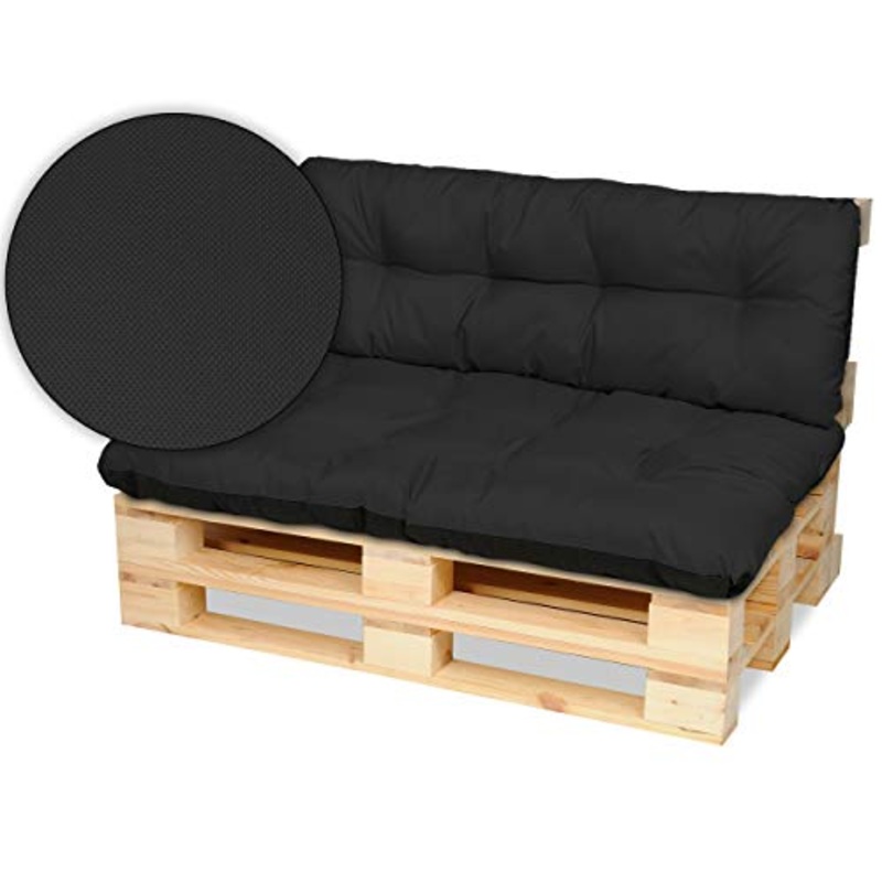 SuperKissen24. Cuscino per Bancale Divano Pallet 120×80 cm con Schienale 120×38 cm Seduta Impermeabile e Comodo per Divanetti da Esterno – Nero