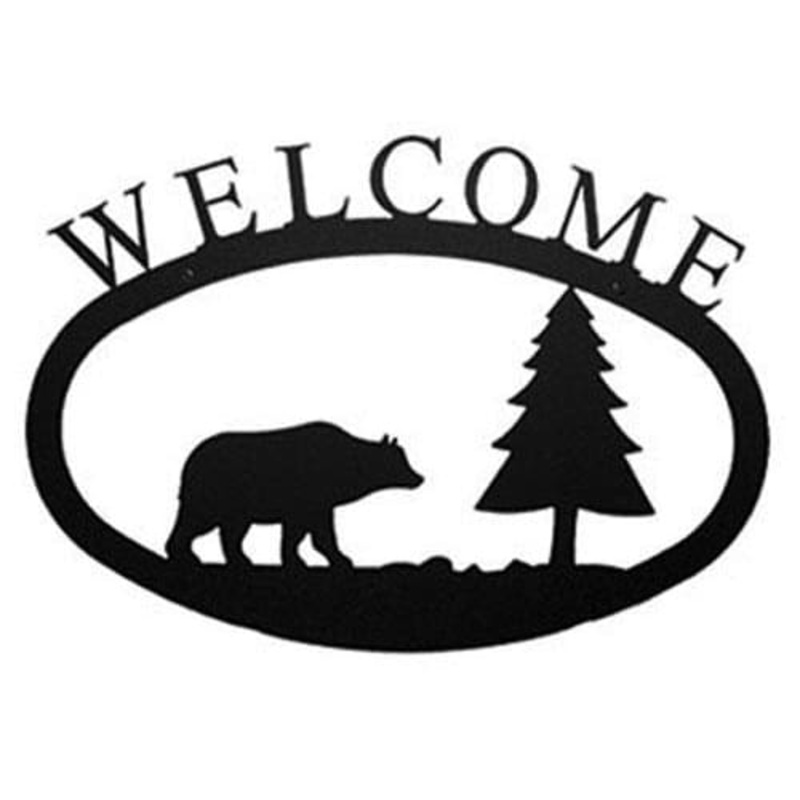 Village Wrought Iron WEL-83-L Bear & Pine Welcome Sign Large