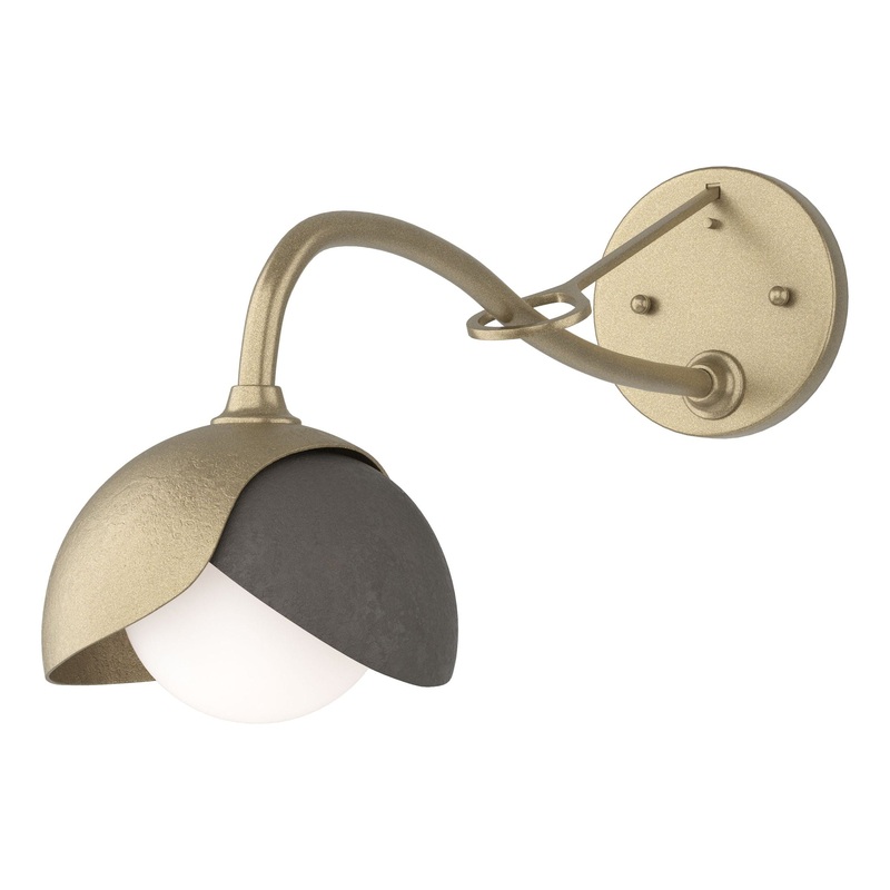 Brooklyn 1-Light Double Shade Long-Arm Sconce Soft Gold Dark Smoke